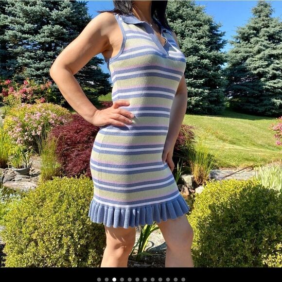 Hippie Rose Stripe Color Block Ruffled Bottom Dress Size: L - Picture 4 of 14